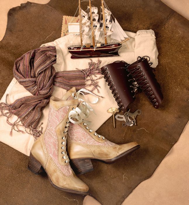 Biddy Victorian Style Tall Boots in Bone Rustic by Oak Tree Farms 6.5 White