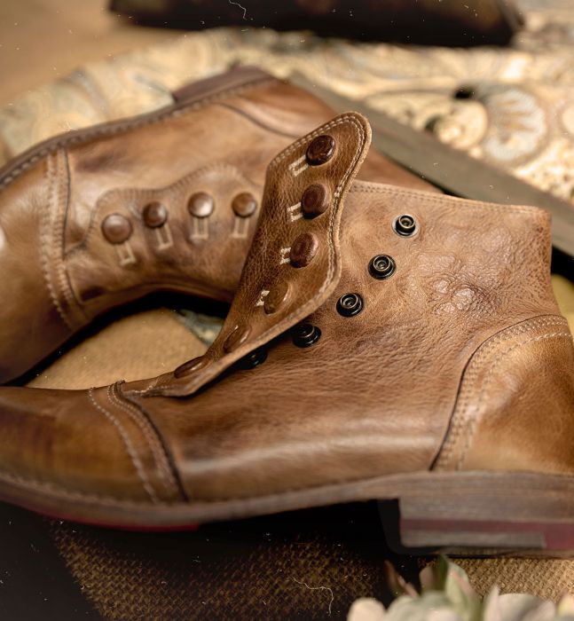 Josephine Victorian Style Short Boots in Tan Rustic
